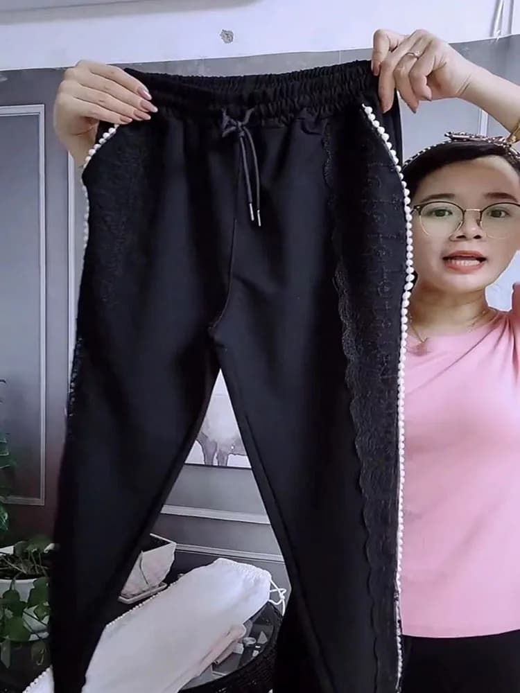 Pantalon à séchage rapide perlé pour femme, pantalon évidé, pantalon de sport de loisirs, longueur d