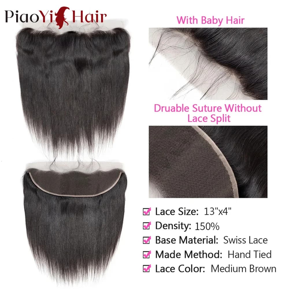 Perruque Lace Frontal Wig brésilienne naturelle, cheveux lisses, 13x6, 13x4, HD, pre-plucked, 4x4, 5
