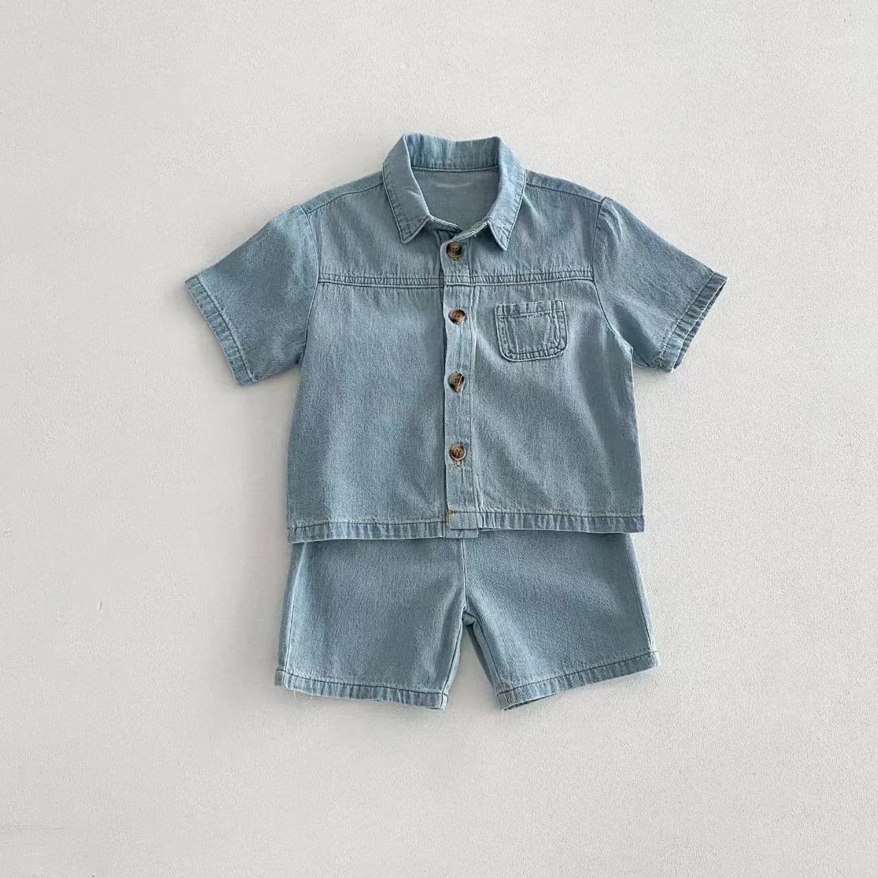 TZ2456 Ensemble de vêtements en jean pour enfants de style coréen, pantalon en jean à manches courte