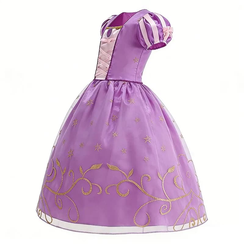 Robe de princesse Raiponce à lacets avec broderie dorée pour enfants, déguisement de cosplay pour fi