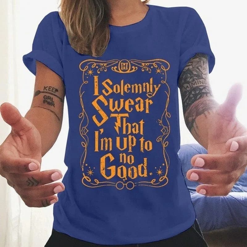 Je jure solennellement qui je suis pas de bon lettre impression t-shirt femmes à manches courtes col