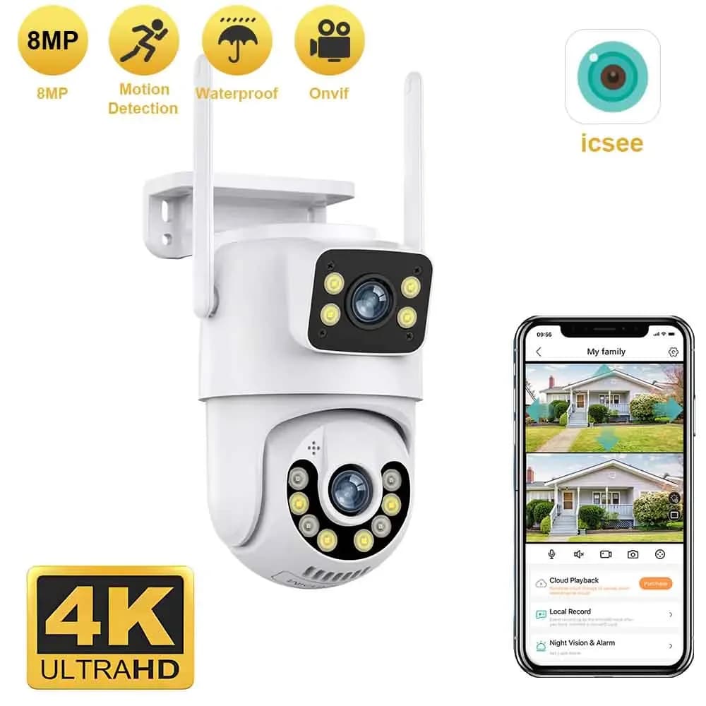 Caméra IP de sécurité sans fil extérieure 4K 8MP HD double objectif externe Wifi PTZ caméra suivi au