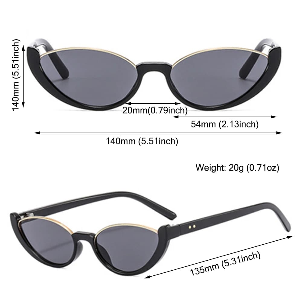 Lunettes de soleil œil de chat rétro pour hommes et femmes, petite demi-monture, lunettes vintage, l