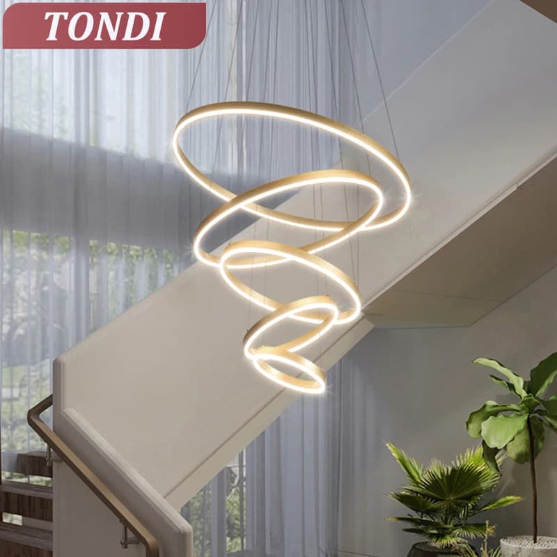 Lustre moderne à LED, anneau circulaire, luminaire suspendu au plafond, noir, loft, salon, salle à m