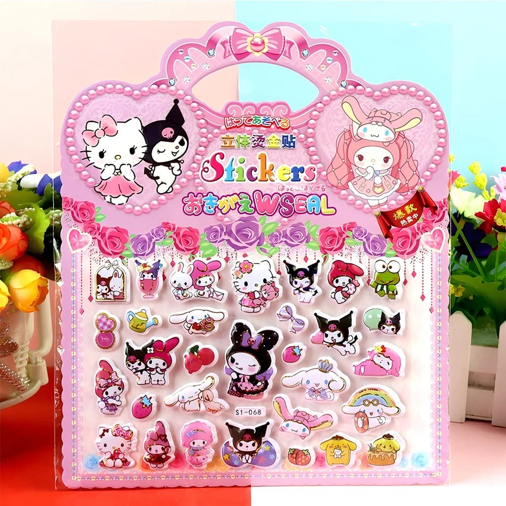 4 pièces Sanrio mignon dessin animé Kuromi ma mélodie bulle autocollants drôle Graffiti 3D gonflé dé