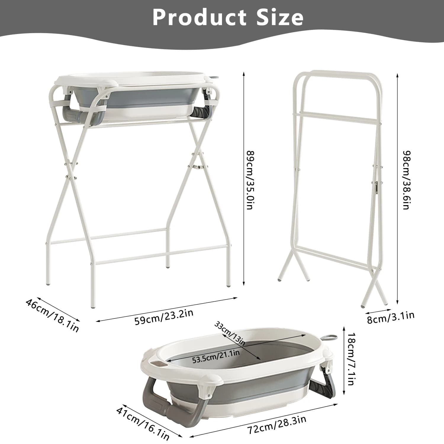 Baignoire pour bébé 3 en 1 avec support, baignoire pliable pour nouveau-né à tout-petit avec thermom