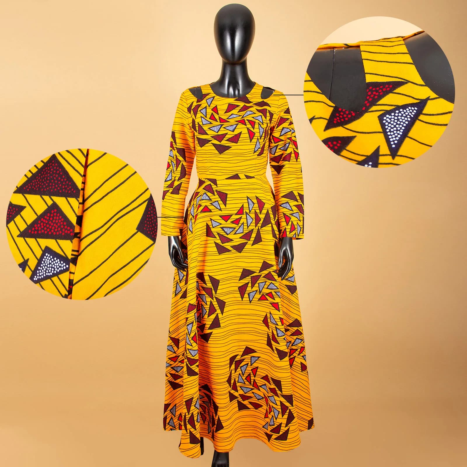 AfriPrecCasual-Robe trapèze en coton pour femmes, tissu imprimé Ankara, manches longues, sans bretel