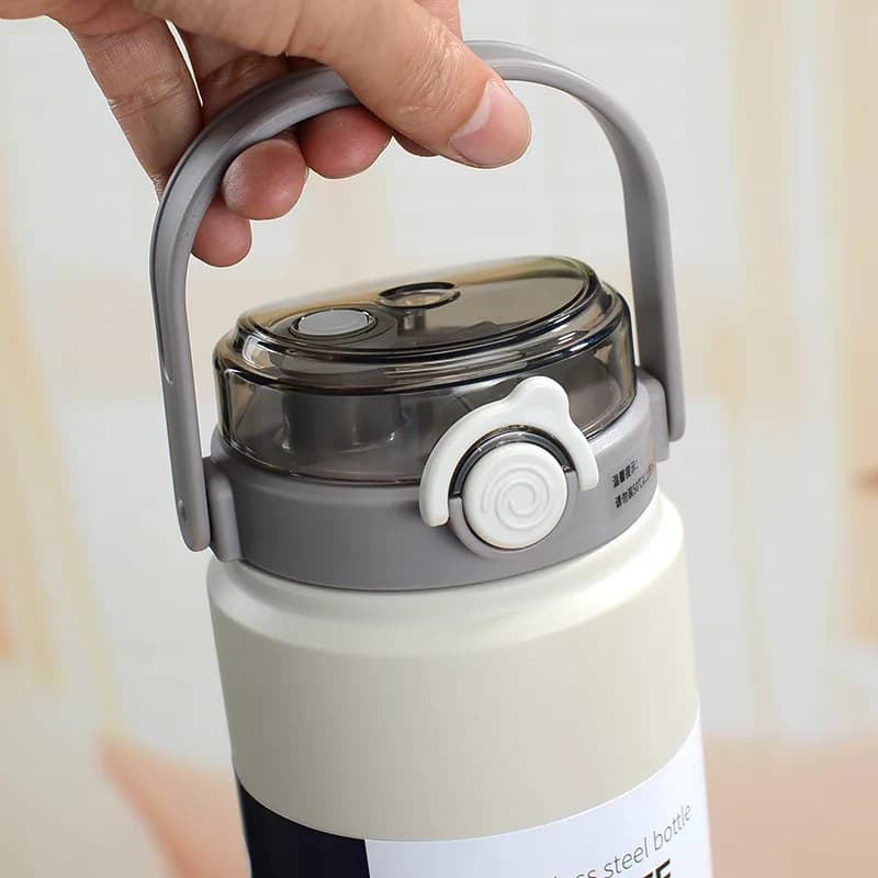 Bouteille d'Eau Thermique en Acier Inoxydable, Flcopropriété Sous Vide avec Paille, Gobelet Portable