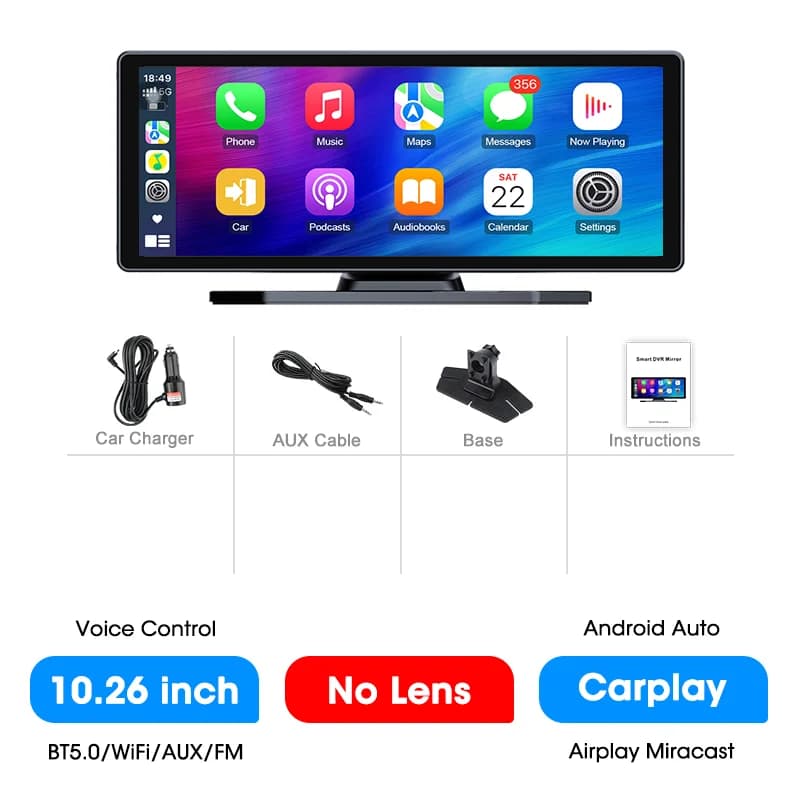 Écran AI 4K 9/10,26'' pour tableau de bord, caméra embarquée, navigation GPS, Carplay, Android Auto,