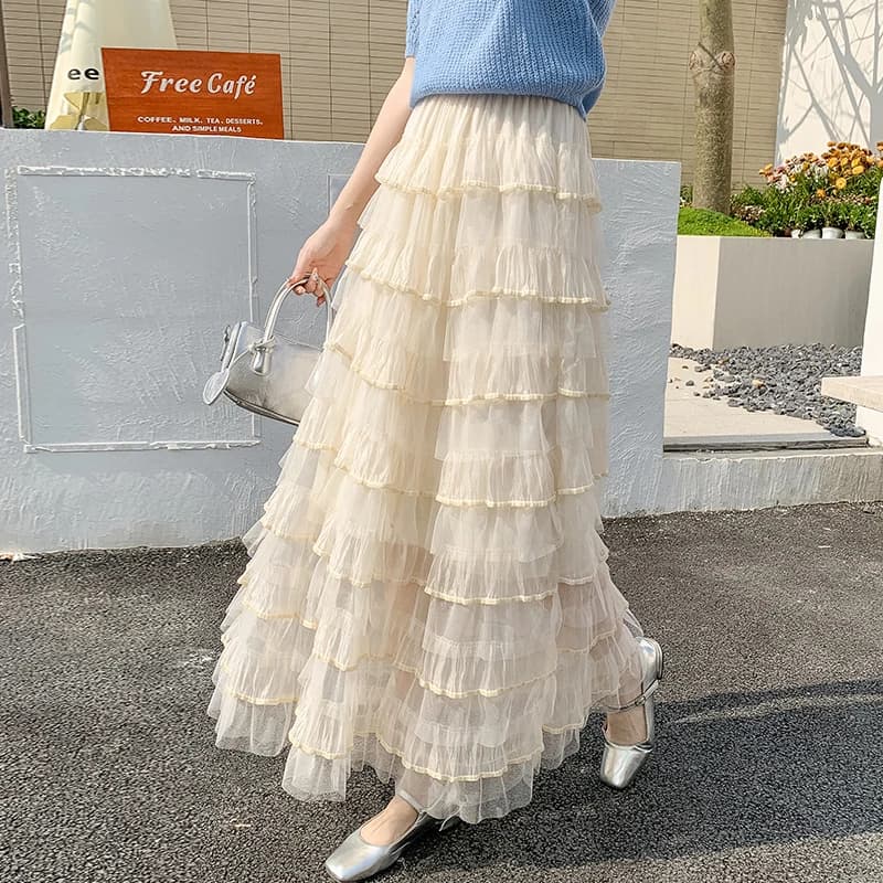 Jupe longue en maille pour filles, robe de Rh, taille haute élastique, ligne A, bas doux, printemps,