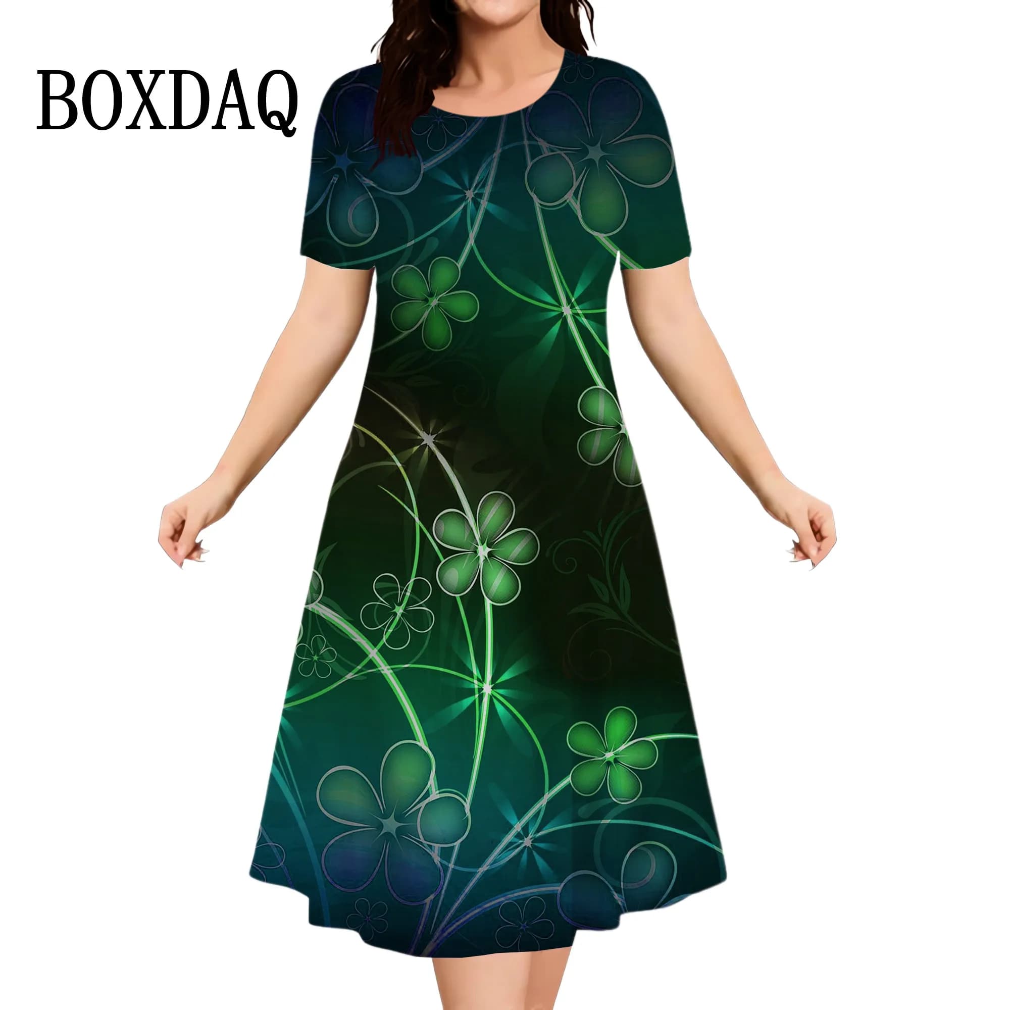 Robe décontractée à manches courtes et col rond pour femmes avec impression 3D, robes élégantes pour