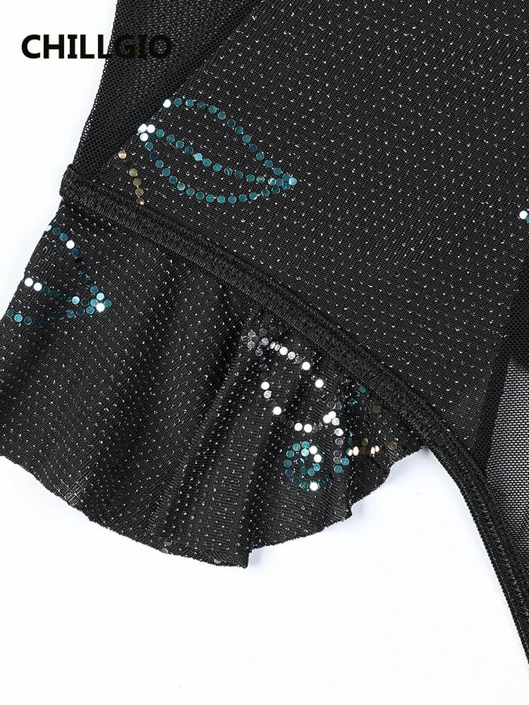 CHILLGIO femmes paillettes paillettes body mode à bretelles barboteuses Lingerie moulante Onesie Sex
