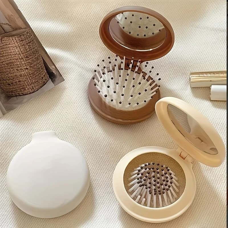 Mini brosse à cheveux de voyage pliante portable avec miroir pour femme, plastique léger, possède un