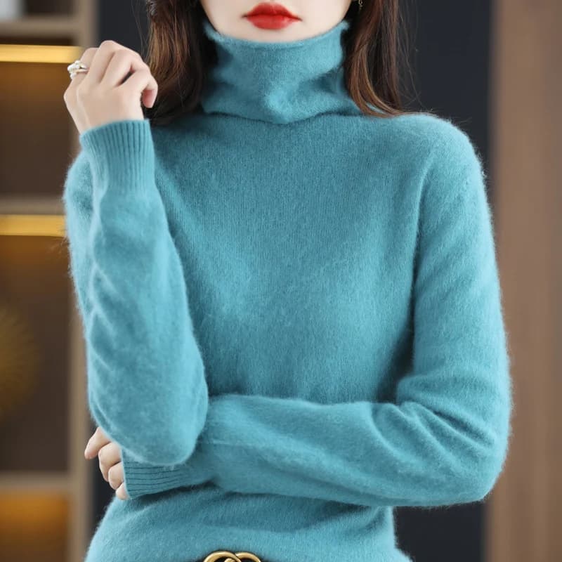 Pull en cachemire de vison à col haut pour femme, pull basique, mode astronomique, automne, hiver, 2
