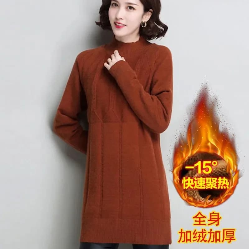Robe pull en velours élastique mi-haute pour femme, pull long, chaud, épais, automne, hiver