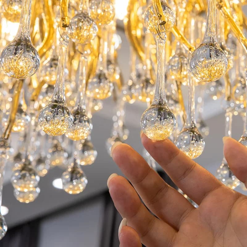 Lustres en cristal de luxe nordique royal, or, chrome, goutte d'eau, suspension, salon, hôtel, hall,