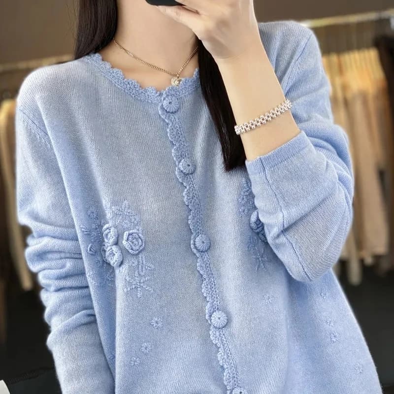 Cardigan Superposé à Col Rond pour Femme, Pull Fin Rose, Printemps Automne 2023