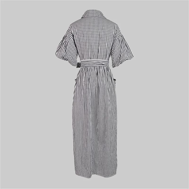 Yeezzi 2025 nouvelle mode Plaid revers chemise robe femmes manches à volants poches boutonnées fente