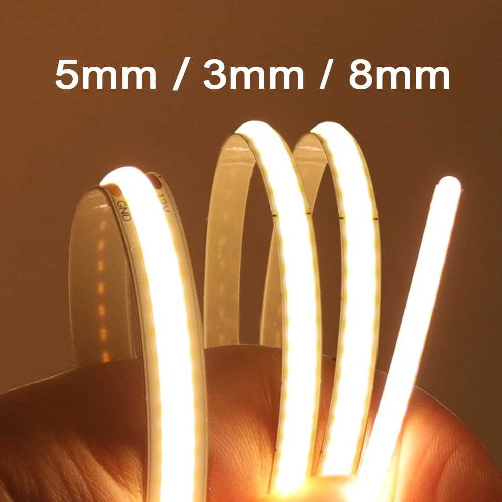 Bande lumineuse LED COB 5V 12V 24V, 320 480 384 528 LED, bande Flexible 5mm 3mm 8mm PCB blanc nature