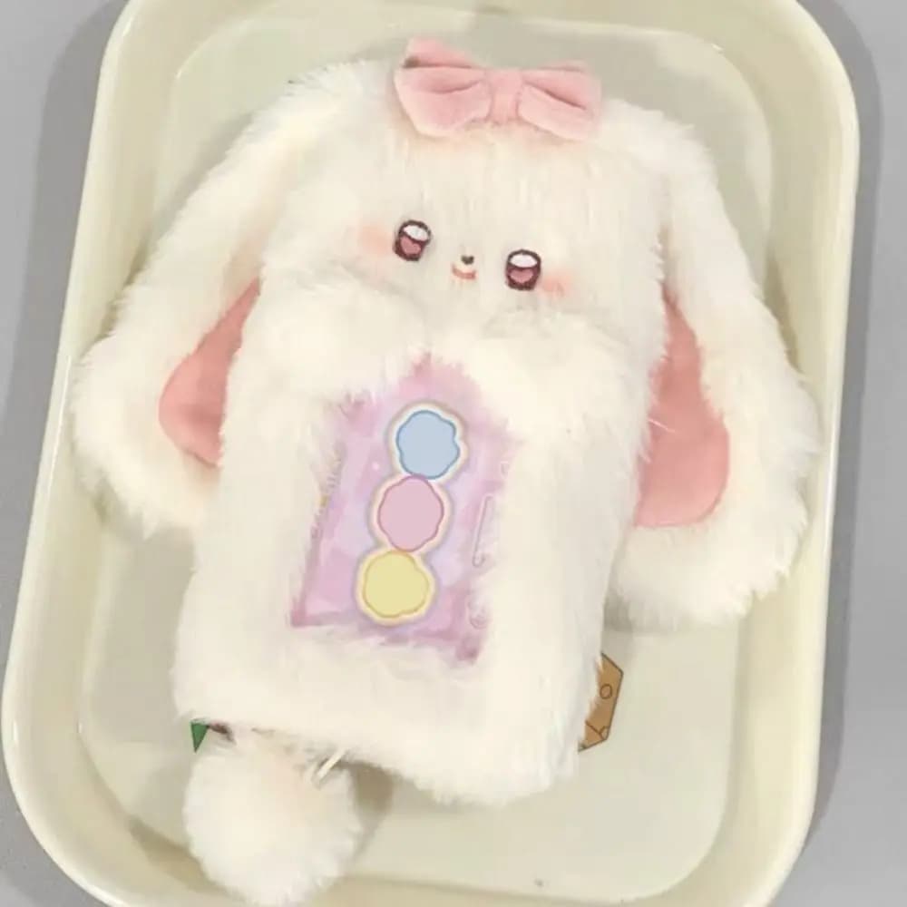 Étui de carte Photo multifonctionnel de dessin animé, en peluche, lapin à grandes oreilles/bordure C