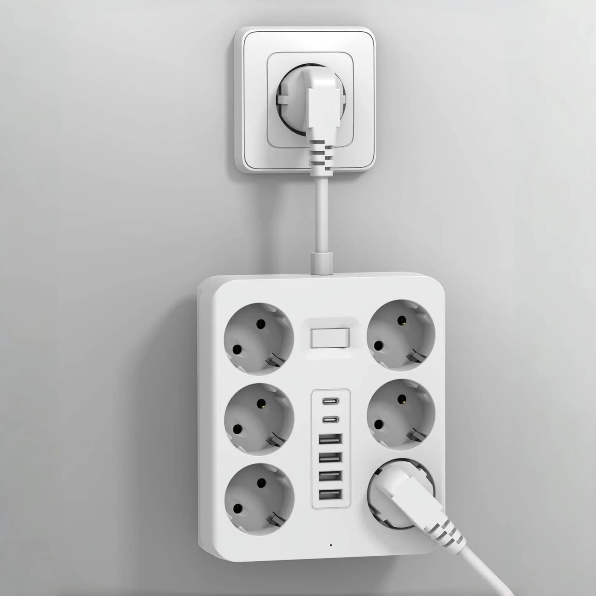 Extension de prise murale avec 6 prises ca, 4 Ports USB, 2 prises ue type-c, interrupteur électrique