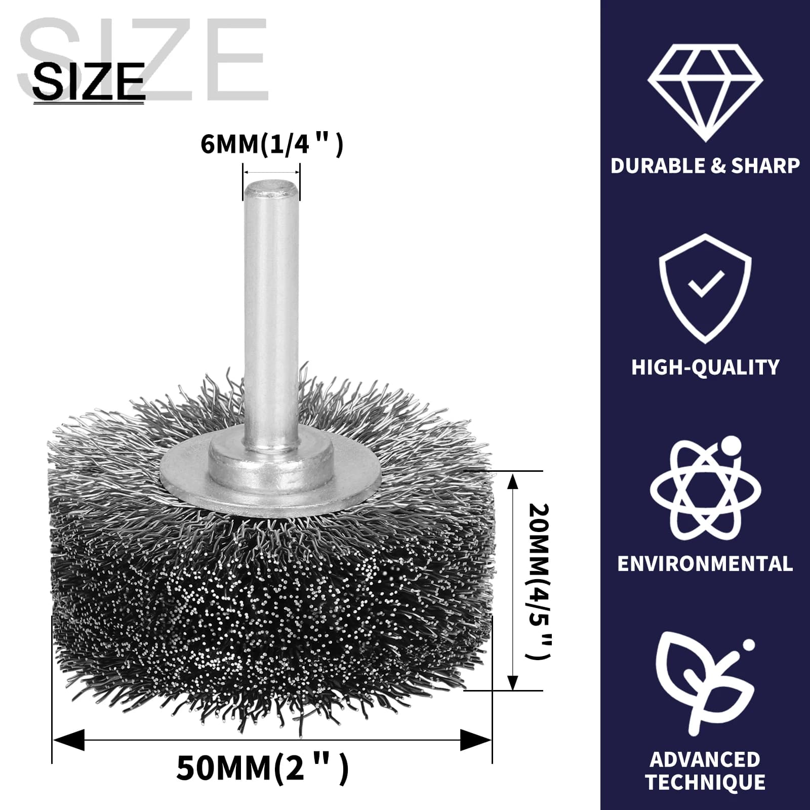 Brosse à roue en fil d'acier de 50mm, tige de 1/4 ", outil rotatif Dremel pour Mini perceuse Dremel,