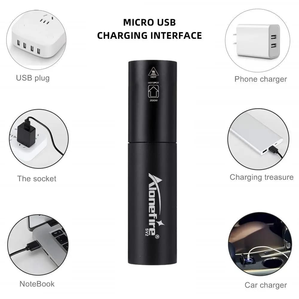 Mini lampe de poche aste avec petite l'hypothèse Zoom, éclairage lumineux, sac à dos, lumière strobo