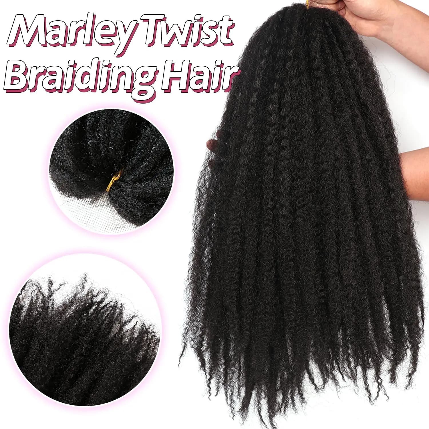 Cheveux synthétiques Marley Twist pour tresses – 18 pouces, doux, pour tresses Marley Twist, 1/3/8 p