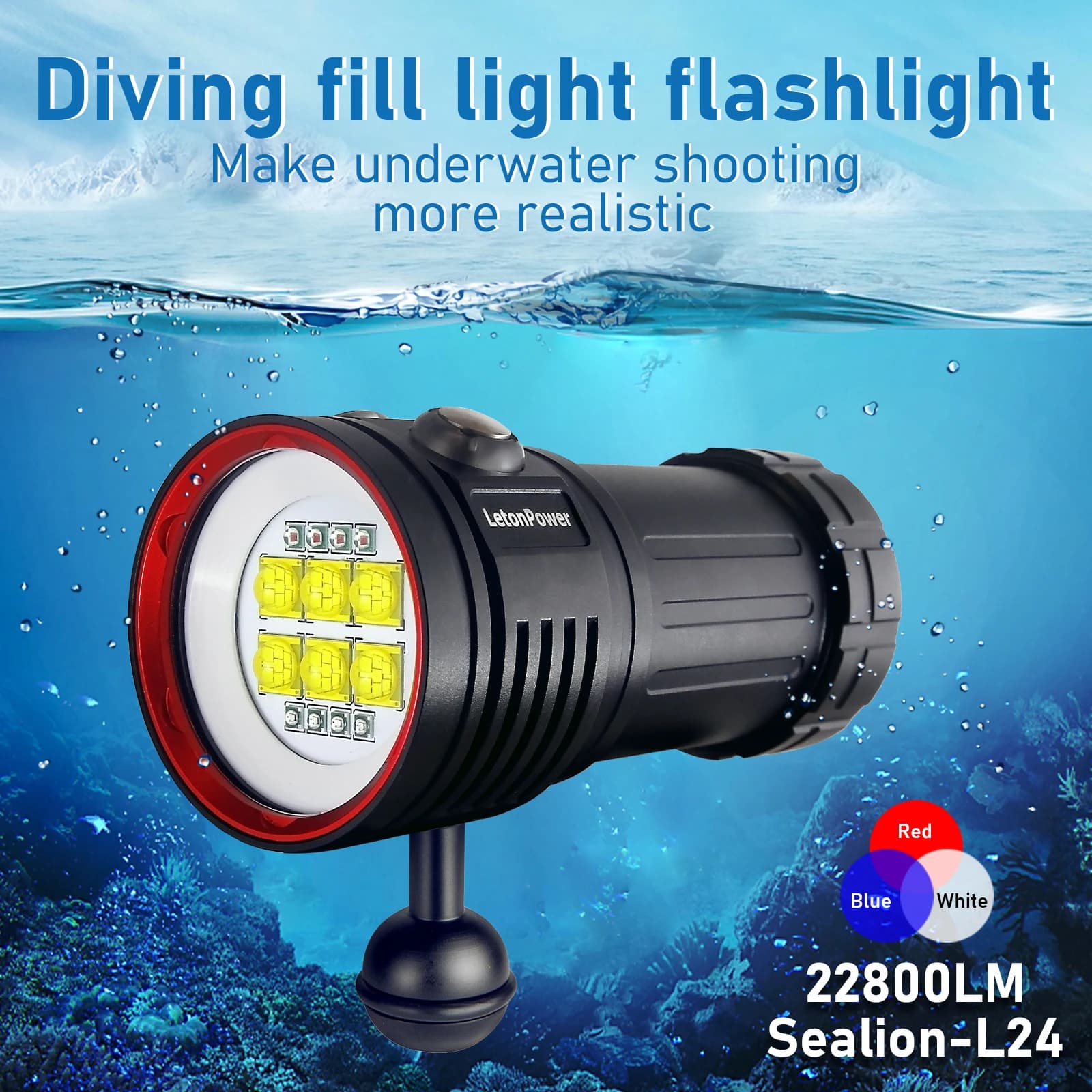 LetonPower lampe de poche de plongée 22800Lumens rechargeable éclairage sous-marin 100m torche étanc