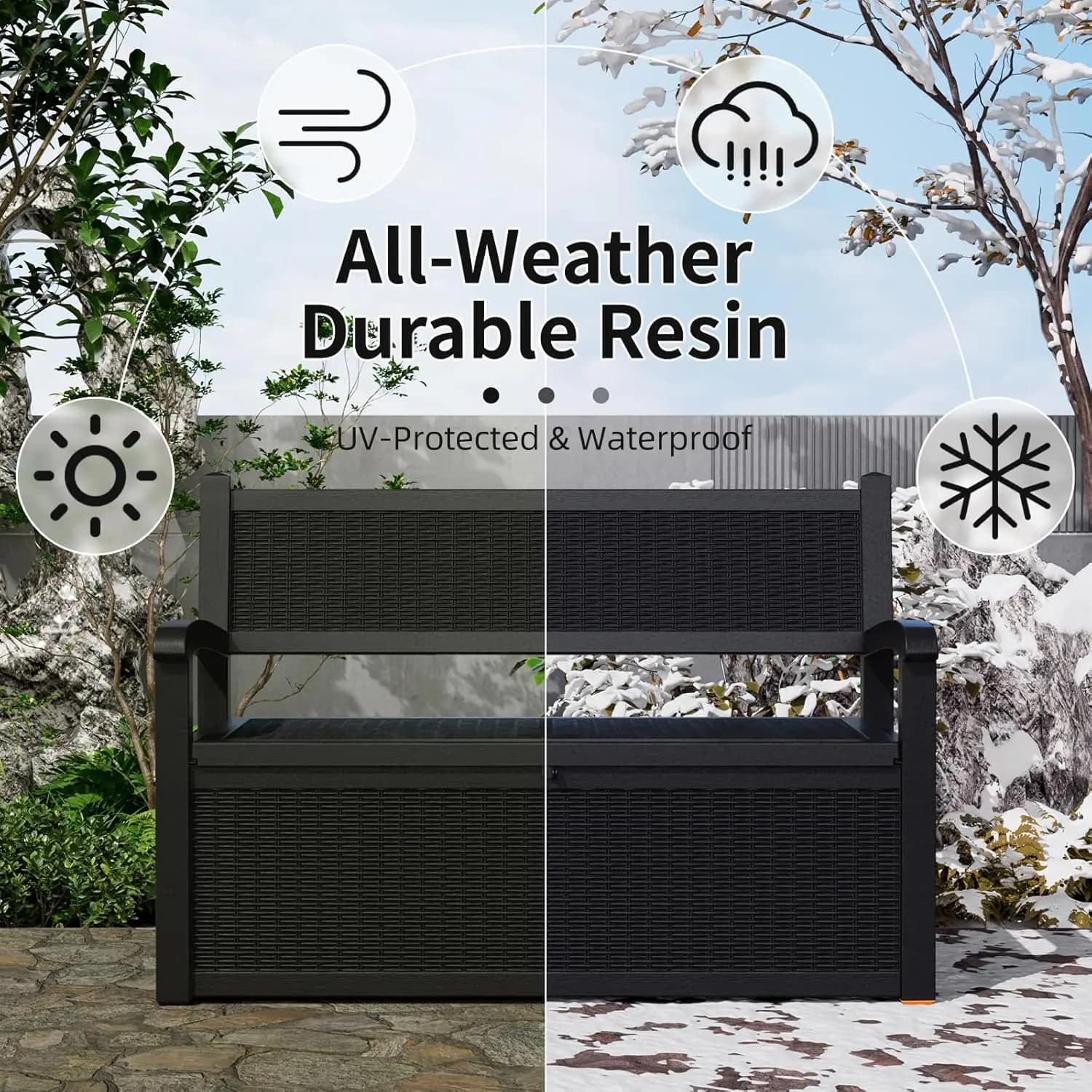 Banc de rangement extérieur de 80 gallons, boîte de rangement pour terrasse, imperméable, verrouilla