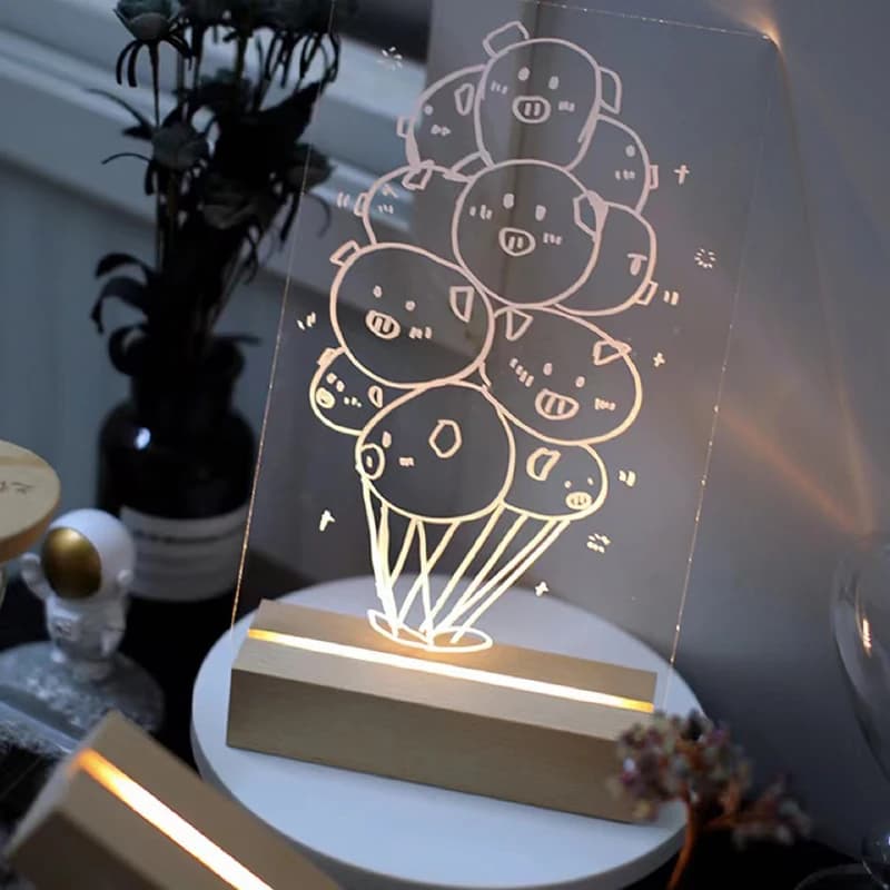 Présentoir de lumière Led à Base de bois de 5.9 pouces, alimenté par batterie AAA, pour lampe de nui