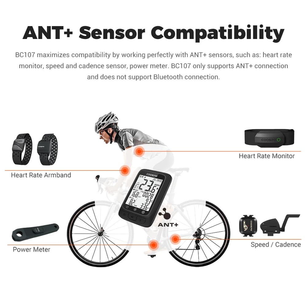 Coospo – compteur de vélo sans fil BC107, GPS, odomètre, compteur de vitesse, 2.4 pouces, bluetooth 