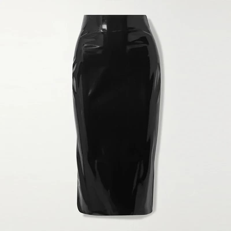 Jupe Misi en Faux Latex pour femmes, taille haute, en cuir verni brillant, crayon, fermeture éclair,
