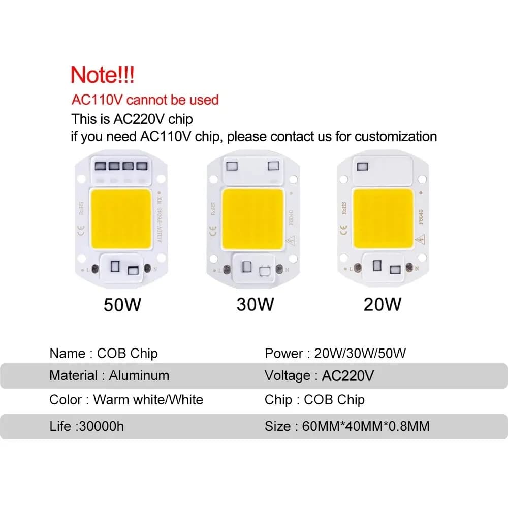 F6040 20W/30W/50W AC 220V COB Module LED puce Diodes lampe ampoule pour projecteur de mise au point 