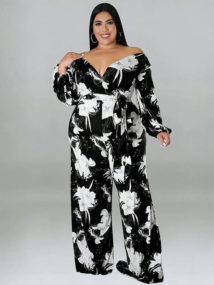 Combinaison une pièce pour femmes, combinaison à manches longues, imprimé, ample, grande taille, ven