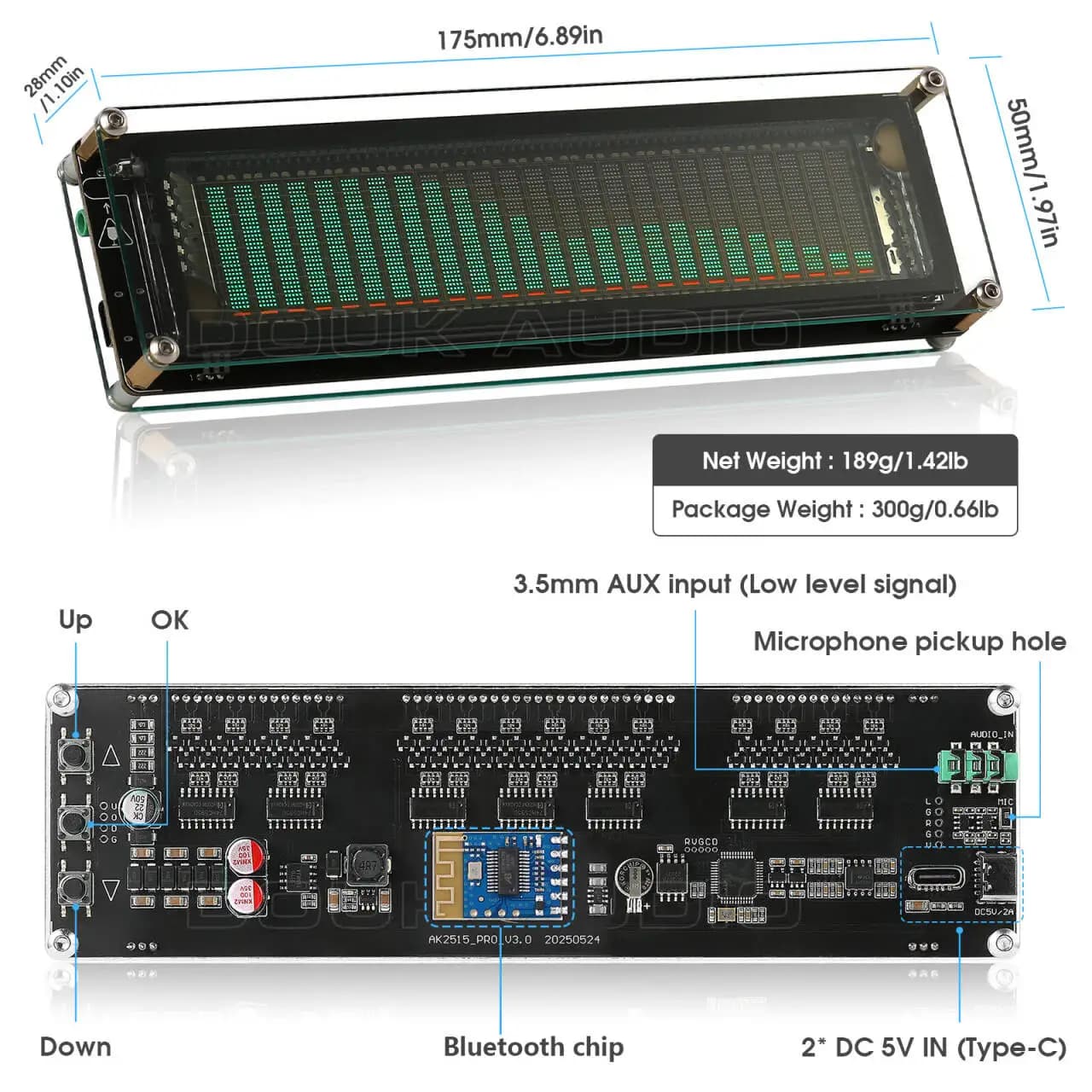 Nobsound AK2515 Bluetooth 5.0 micro ramasser analyseur de spectre Audio VFD sonomètre VU mètre écran