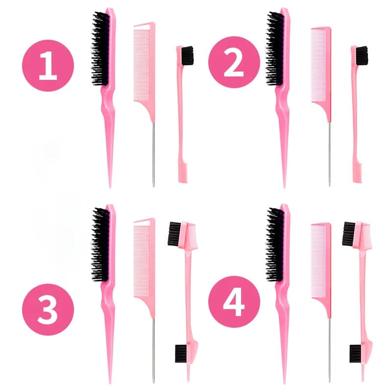 Peigne à taquiner triple, 3 pièces, peigne à queue de souris, brossage des bords, ensemble d'outils 