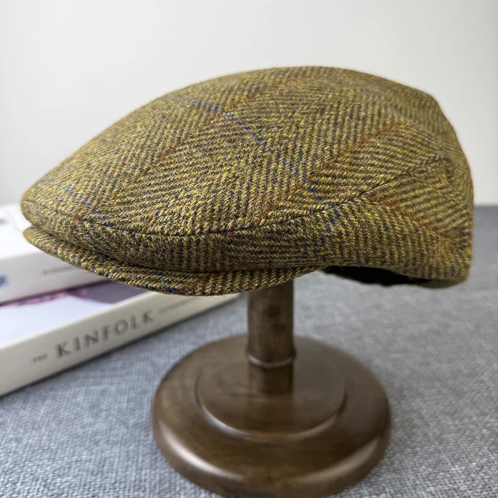 Bérets bleus rétro pour hommes, chapeau en laine de haute qualité, casquette plate à chevrons, chape