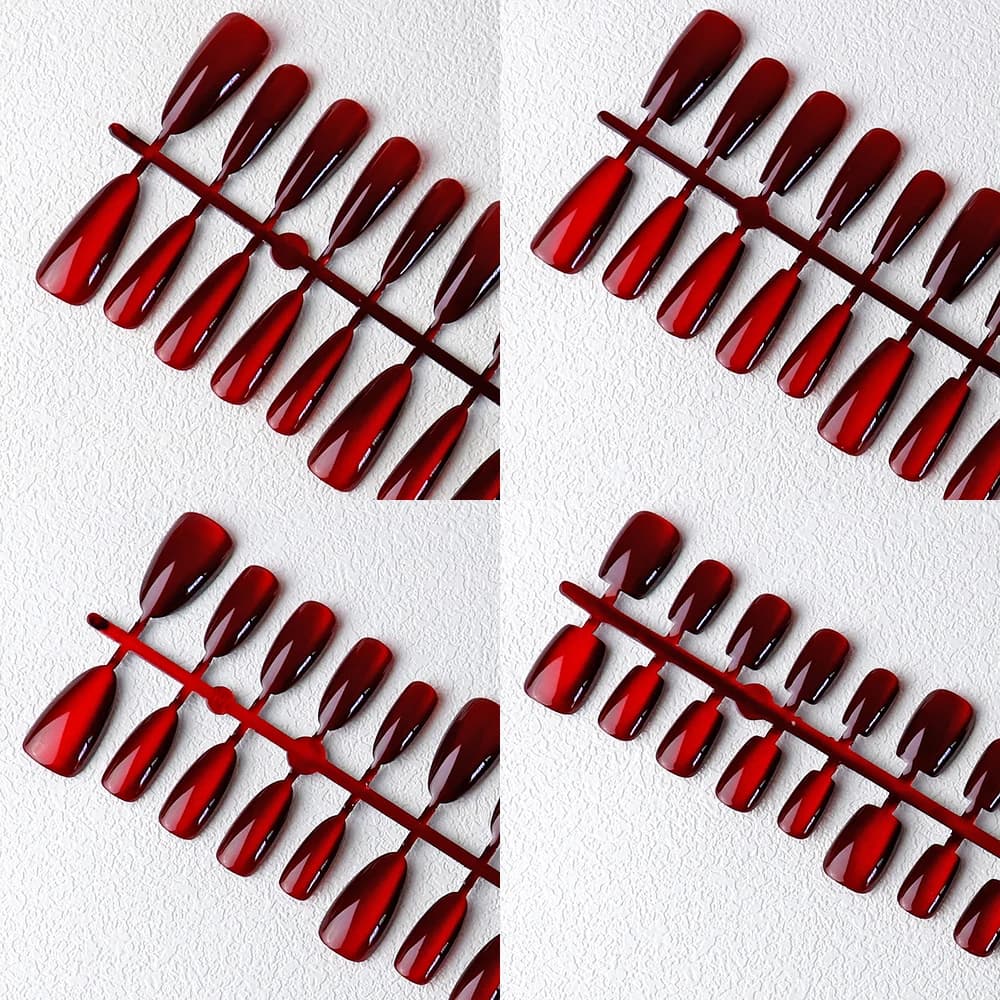 30 pièces aimant rouge oeil de chat faux ongles amande longue cercueil brillant faux ongles carrés f