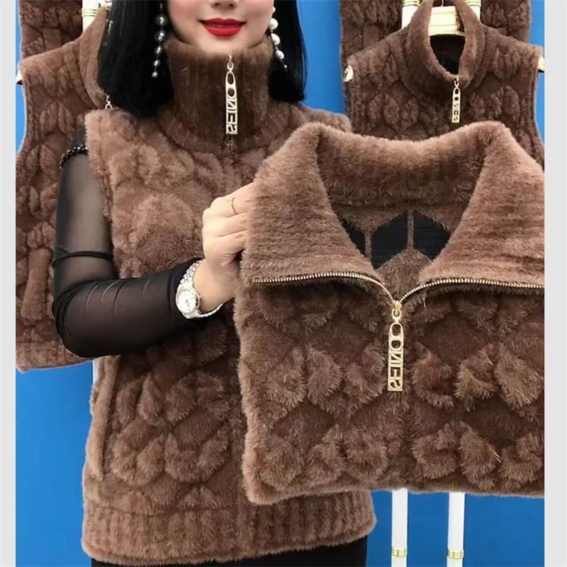 Manteau Rembourré en Velours de Vison pour Femme, Veste à Fermeture Éclair, Double Face, Mi-Âge et V