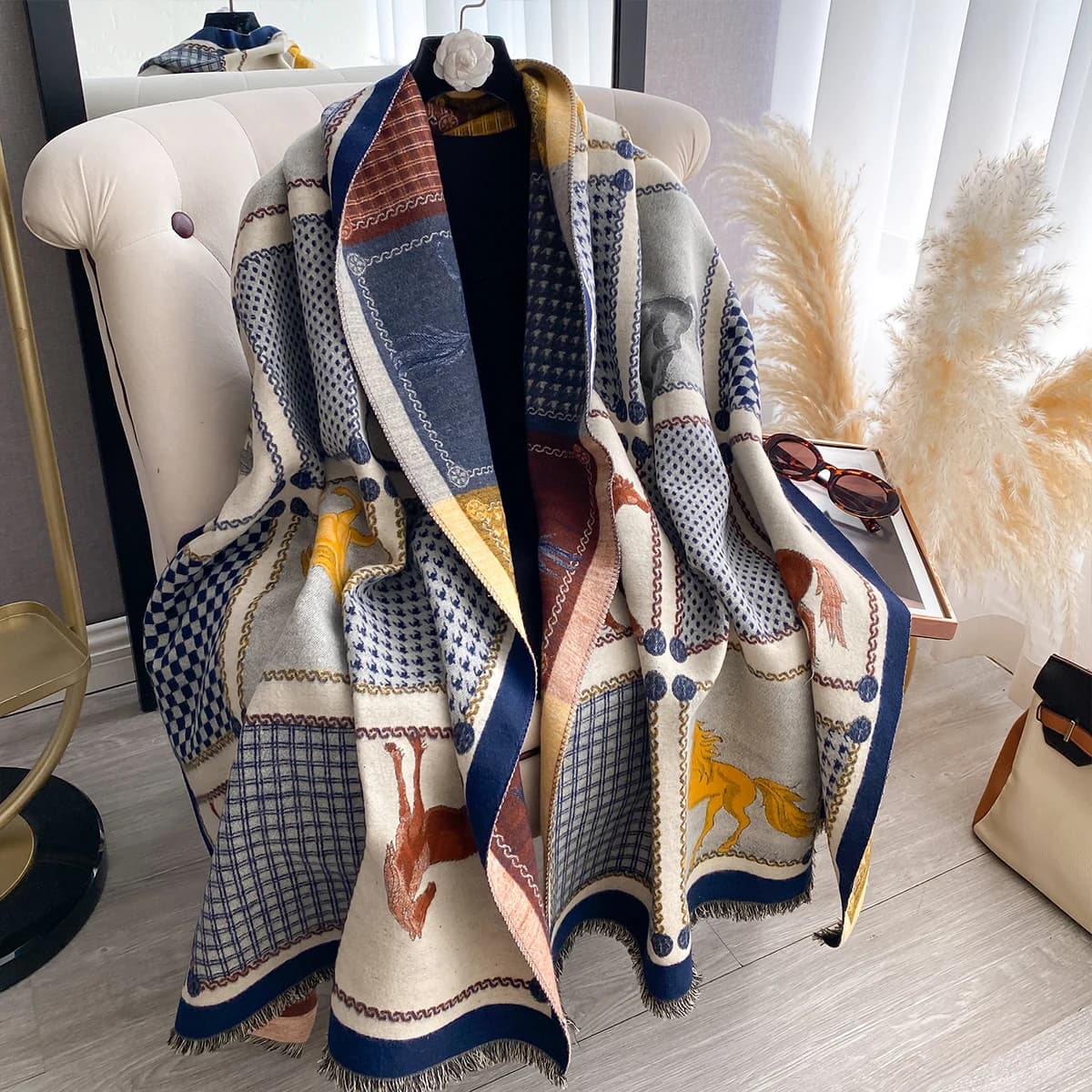 Nouvelle marque de luxe écharpe Jacquard double face cachemire doux chaud frange Pashmina le cheval 