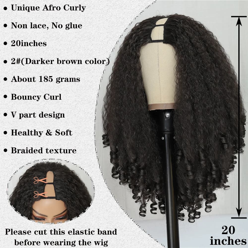 X-TRESS Afro bouclés V partie perruque avec boucles rebondissantes synthétique crépus droites sans c