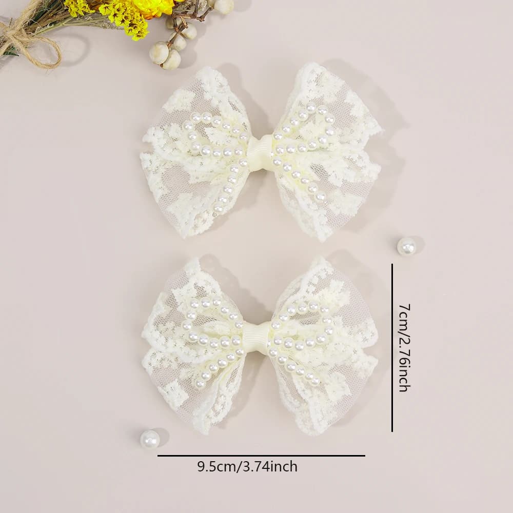 Pinces à cheveux avec nœud en dentelle pour filles, 2 pièces, épingles à cheveux en perles douces, B