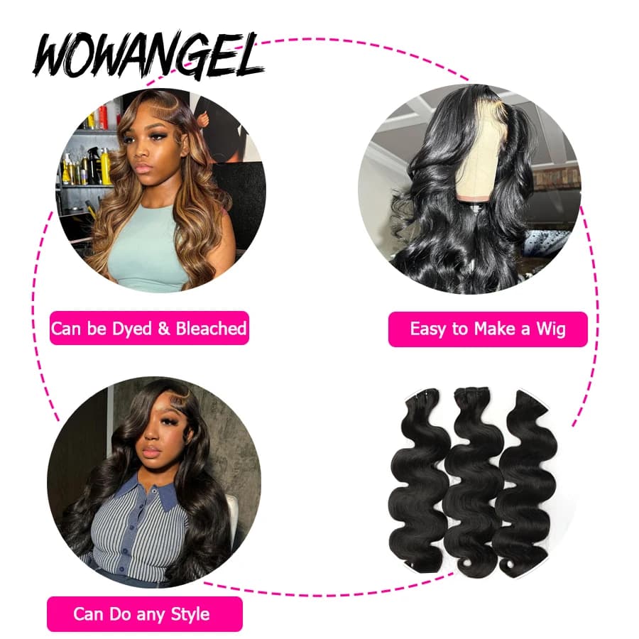 Wow Angel 28 30 pouces vague de corps paquets de cheveux humains 1/3/4 pièces 10A brésilien Remy Ext