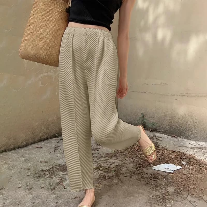 Pantalon en écailles de poisson plié, pantalon radis ample et décontracté, pantalon Harlan à petite 