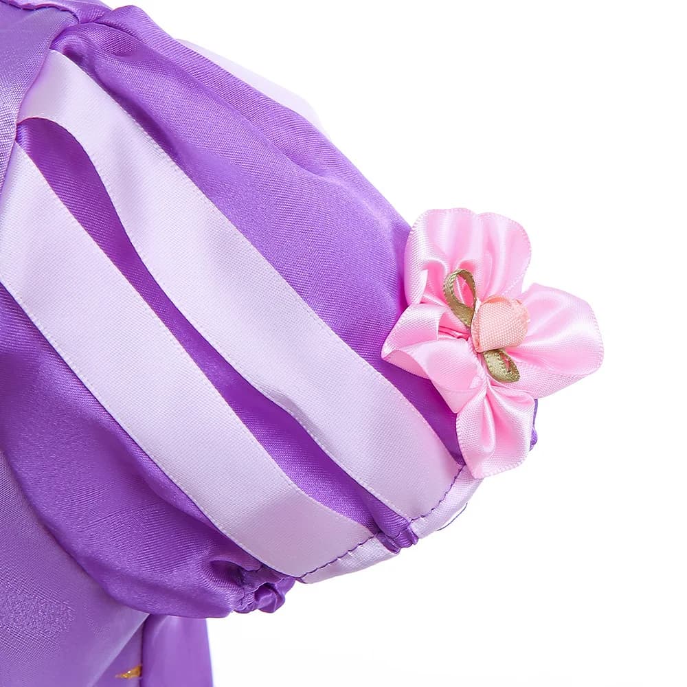 Robe de princesse Raiponce à lacets avec broderie dorée pour enfants, déguisement de cosplay pour fi