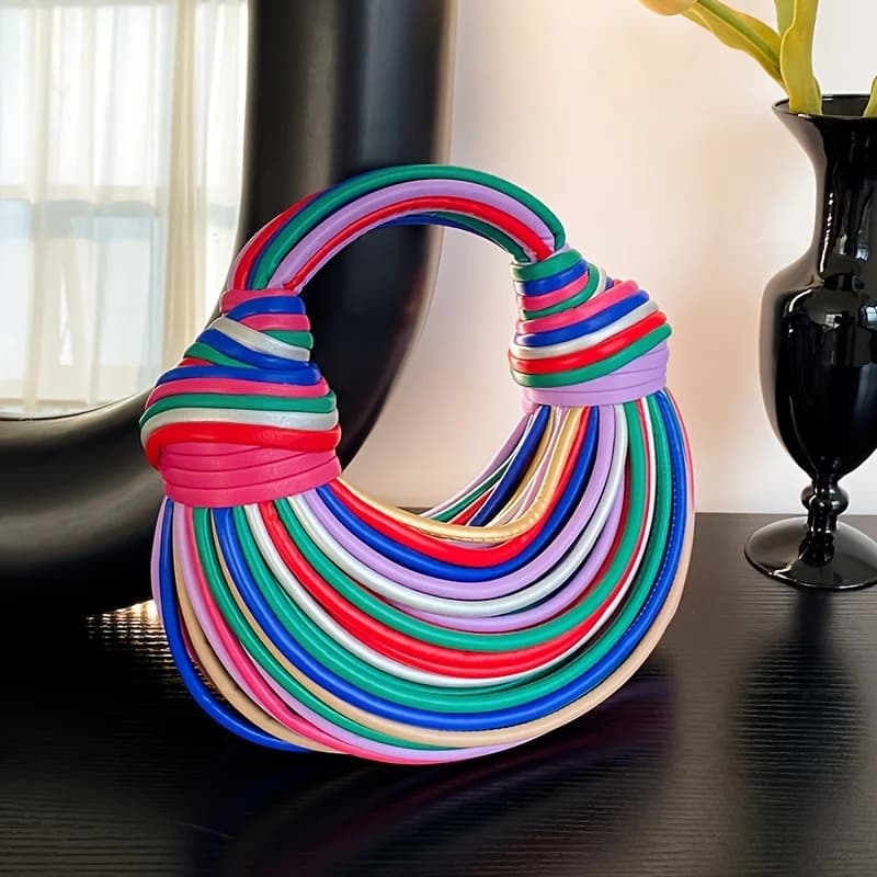 Sac à main à pompon tissé à la main pour femmes, Style décontracté, avec motif matelassé à chevrons,