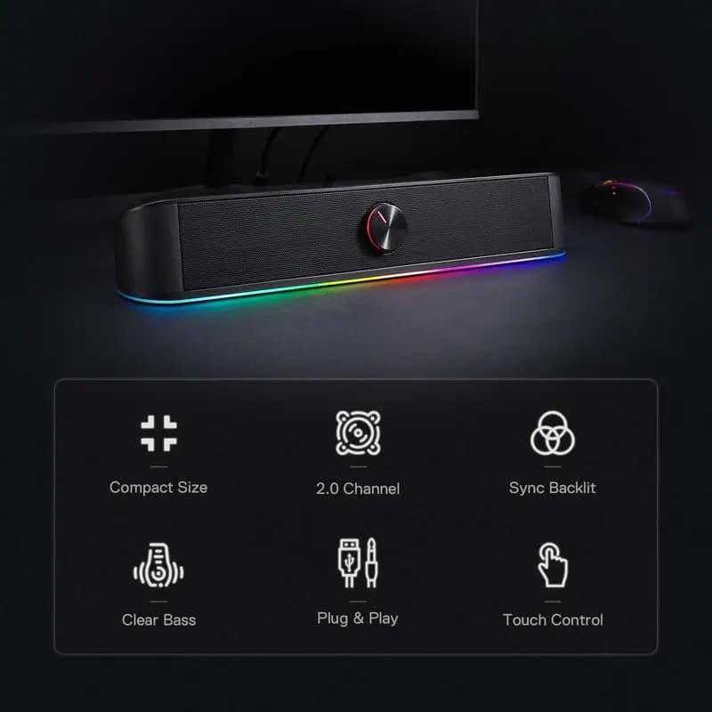 Redragon GS560 Adiemus RGB USB barre de son de bureau, haut-parleur d'ordinateur 2.0 canaux avec bar