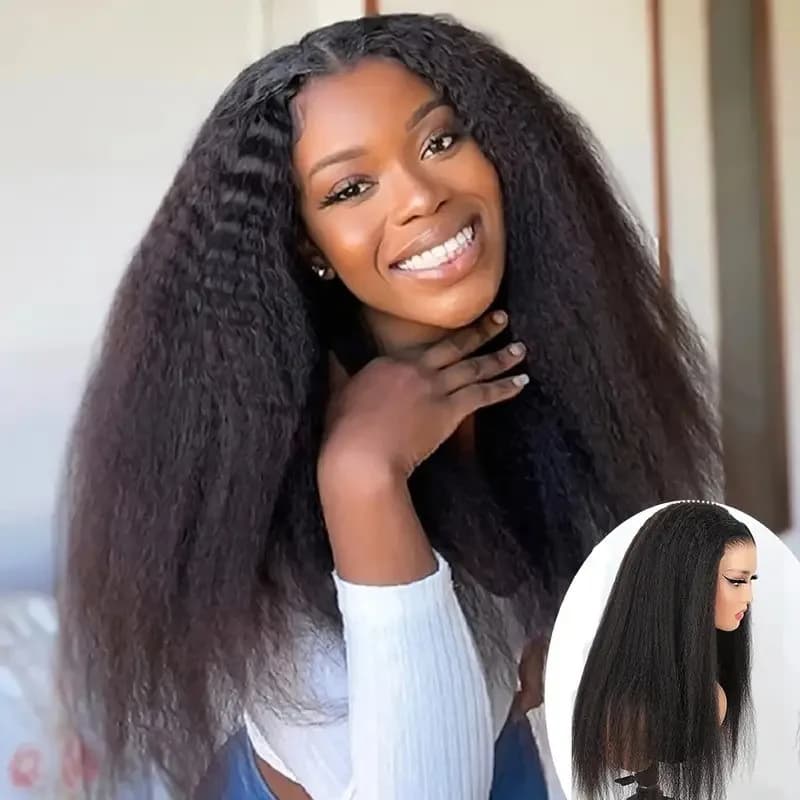 Perruque en cheveux humains à 250% de densité, texture Kinky Straight Yaki, pré-épilée, 13x4 et 5x5,