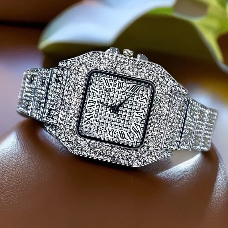 Montres pour hommes de luxe de marque bracelet en alliage élégant Hip Hop diamant or Date Montre à Q